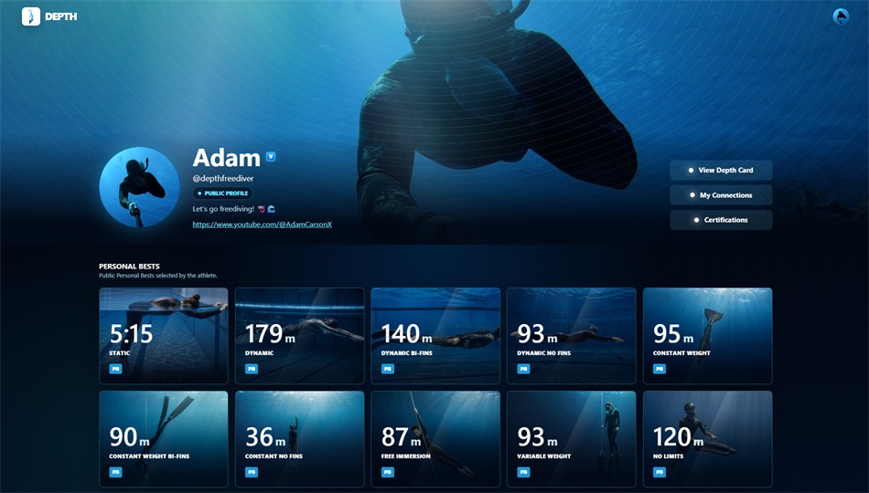 Depth athlete profile with public records and profile details